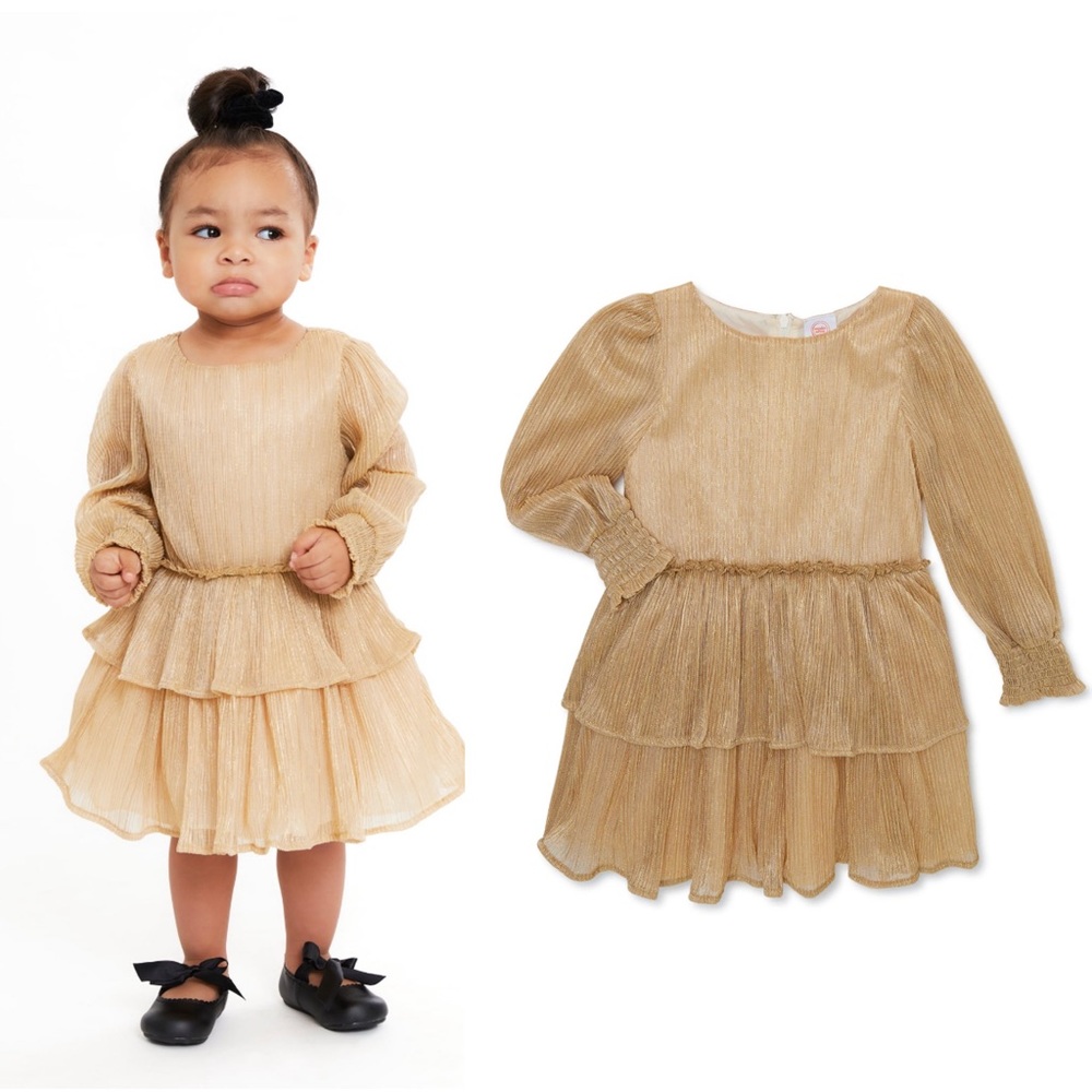 Girls gold long sleeve dress